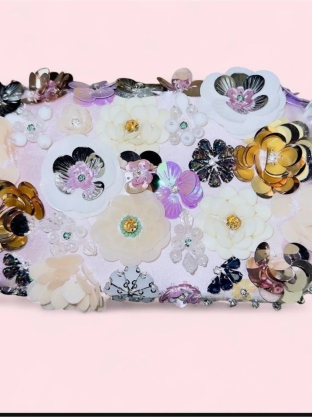 Floral Embellished Clutch in White & Purple Like New